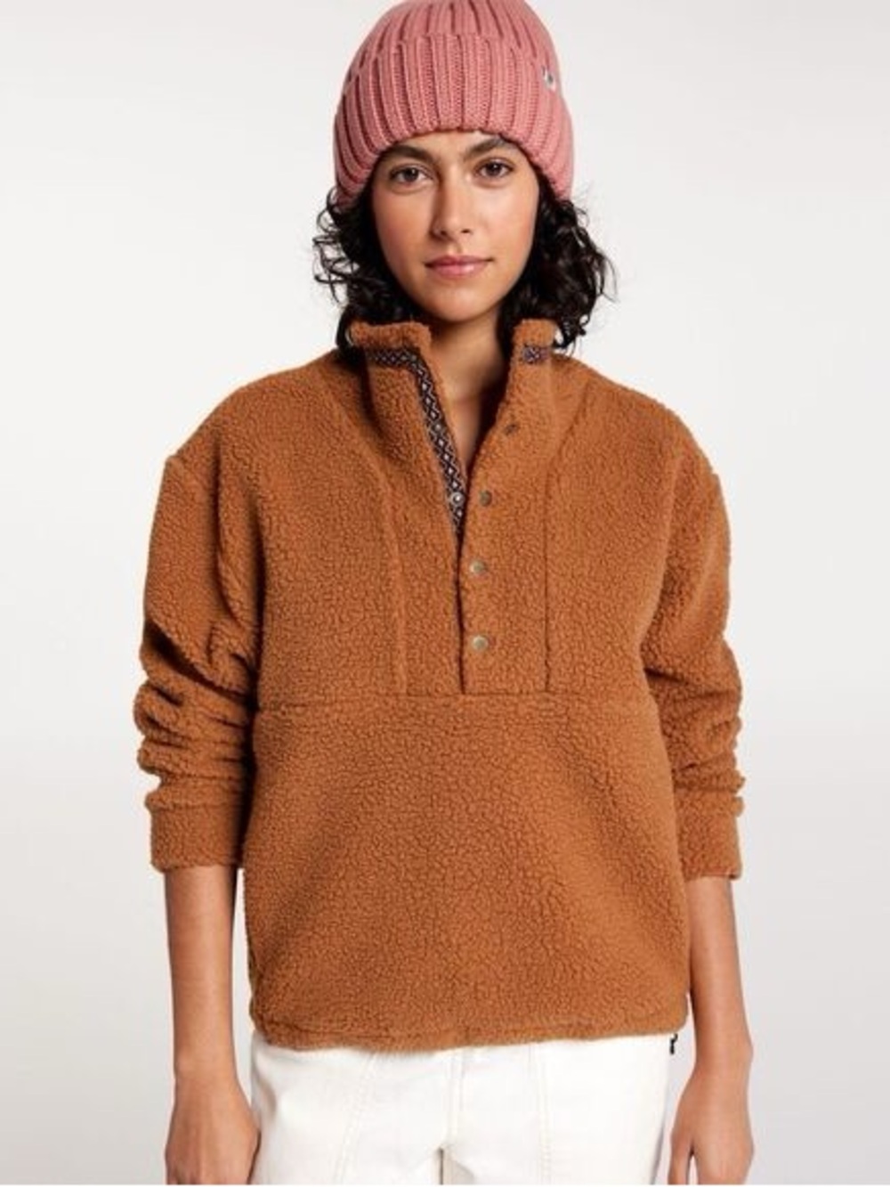 Alpine Design Women's Teddy Pullover - Rust Brown with Pink Beanie Accent